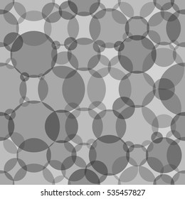 Abstract seamless crossing circles pattern. Overlapping light and dark grey balloons background. Geometric backdrop for printing wallpaper, presentation or flyer with intersecting bubbles.