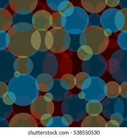 Abstract seamless crossing circles pattern. Overlapping light and dark blue, yellow, red balloons background. Geometric backdrop for printing wallpaper, presentation or flyer with bubbles.