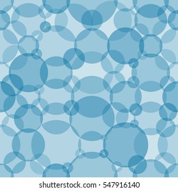 Abstract seamless crossing circles pattern. Overlapping light and dark blue balloons background. Geometric backdrop for printing wallpaper, presentation or flyer with bubbles.
