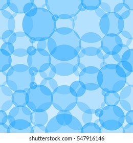 Abstract seamless crossing circles pattern. Overlapping light and dark blue balloons background. Geometric backdrop for printing wallpaper, presentation or flyer with bubbles.
