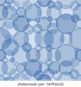 Abstract seamless crossing circles pattern. Overlapping light and dark blue balloons background. Geometric backdrop for printing wallpaper, presentation or flyer with bubbles.
