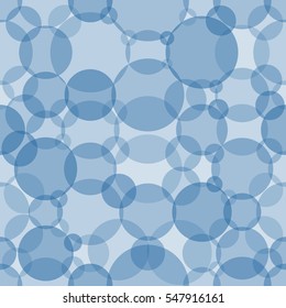 Abstract seamless crossing circles pattern. Overlapping light and dark blue balloons background. Geometric backdrop for printing wallpaper, presentation or flyer with bubbles.
