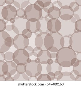 Abstract seamless crossing circles pattern. Overlapping light and dark brown balloons background. Geometric backdrop for printing wallpaper, presentation or flyer with bubbles.