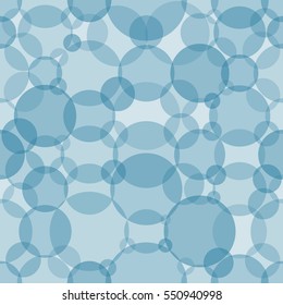 Abstract seamless crossing circles pattern. Overlapping light and dark turquoise balloons background. Intersecting geometric backdrop for printing wallpaper, presentation or flyer with bubbles.