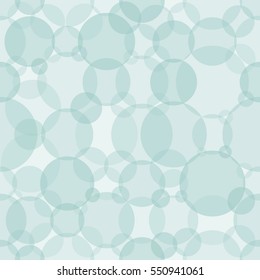 Abstract seamless crossing circles pattern. Overlapping light and dark turquoise balloons background. Intersecting geometric backdrop for printing wallpaper, presentation or flyer with bubbles.