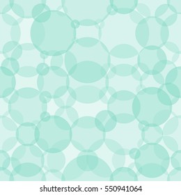 Abstract seamless crossing circles pattern. Overlapping light and dark turquoise balloons background. Intersecting geometric backdrop for printing wallpaper, presentation or flyer with bubbles.