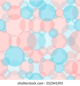 Abstract seamless crossing circles pattern. Overlapping light and dark blue, red balloons background. Intersecting geometric backdrop for printing wallpaper, presentation or flyer with bubbles.