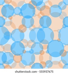 Abstract seamless crossing circles pattern. Overlapping light and dark yellow, blue balloons background. Intersecting geometric backdrop for printing wallpaper, presentation or flyer with bubbles.
