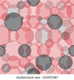 Abstract seamless crossing circles pattern. Overlapping light and dark green, red balloons background. Intersecting geometric backdrop for printing wallpaper, presentation or flyer with bubbles.