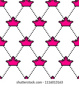 Abstract seamless crown pattern. Girlish repeated backdrop for textile, fashion clothes, wrapping paper. Royal wallpaper. Rich tiaras backdrop