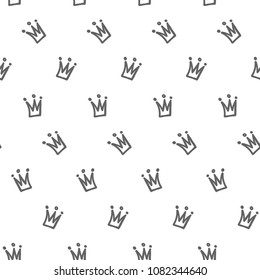 Abstract seamless crown pattern. monochrome wallpaper for girl, textile, clothes, wrapping paper. Princess repeated backdrop. tiaras set