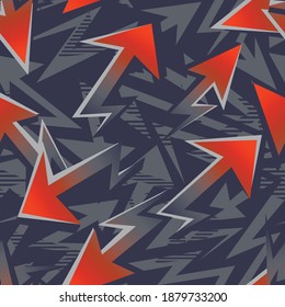 Abstract seamless curved pattern. Geometric arrow print for sport textile, clothes, wrapping paper. Geometrical repeat ornament.