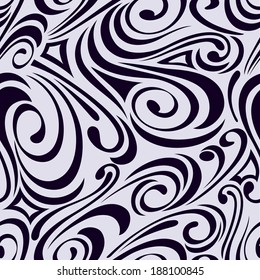 Abstract seamless curvy strokes vector wallpaper.