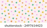 Abstract seamless cute pattern of multicolored chaotic stars on a light background, flat style