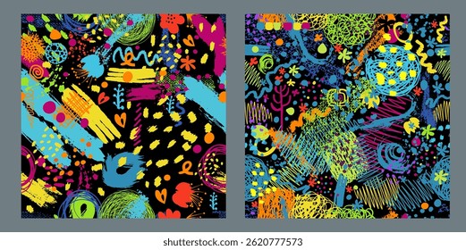 Abstrato fundo escuro sem emenda com manchas. desenho da mão. Não é IA, Ilustração de vetor