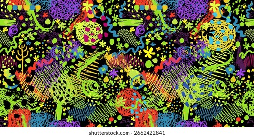 Abstractas fondo oscuro sin fisuras con manchas. dibujo a mano. No IA, Ilustración vectorial