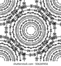 Abstract seamless decorative pattern with colorful ornaments. Vector illustration.
