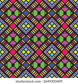 Abstract Seamless Design Featuring Brightly Hued Geometric Shapes. fabric pattern