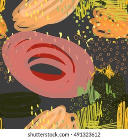 Abstract seamless design for greeting cards, banners. Hand drawn scribbles triangles dots. Creative universal background for Flyers, Placards, Posters, Invitations, Brochures. Artistic Templates.