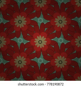 Abstract seamless design. Grunge beige, red and green background. Vector floral pattern with abstract flowers. Textile print for bed linen, jacket, package design, fabric and fashion concepts.
