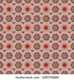 Abstract seamless design. Textile print for bed linen, jacket, package design, fabric and fashion concepts. Grunge brown, beige and neutral background. Vector floral pattern with abstract flowers.