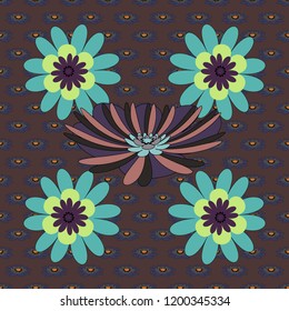 Abstract seamless design. Textile print for bed linen, jacket, package design, fabric and fashion concepts. Grunge brown, blue and violet background. Vector floral pattern with abstract flowers.