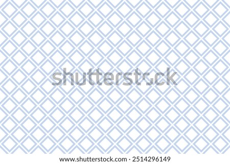 Abstract Seamless Diagonal Outline Geometric Checked Light Blue Pattern. White Textured Background. Vector Art.