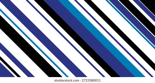 Abstraktes, nahtloses Diagonalstreifenmuster für den Hemddruck, Textilien, Jersey. weißer, schwarzer, blauer Streifen. vertikaler abstrakter Hintergrund.