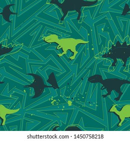 Abstract seamless dinosaurs pattern for boy, sport textile, clothes, wrapping paper. 