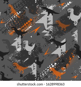 Abstract seamless dinosaurus pattern. T rex repeated print for fashion textile, sport clothes, wrapping paper. Geometric repeat ornament.