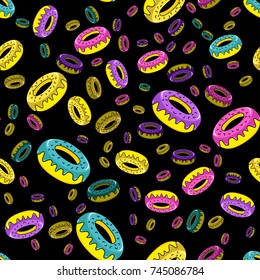 Abstract seamless donut, cake pattern for girls or boys. Creative vector background donut, yummy donate, cupcake. Funny food pattern for textile and fabric. Fashion multicolor pink style.