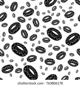 Abstract seamless donut, cake pattern for girls or boys. Creative vector background donut, yummy cupcake. Funny food pattern for textile and fabric. Fashion monochrome, black, white donut style