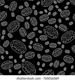 Abstract seamless donut, cake pattern for girls or boys. Creative vector background donut, yummy cupcake. Funny food pattern for textile and fabric. Fashion monochrome, black, white donut style
