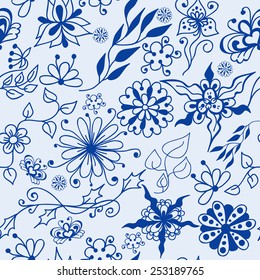 Abstract seamless doodle flowers  pattern.