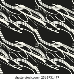 Abstract seamless of doodle hand drawn lines. Wave pattern. Coloring book page. Black white wallpaper.
