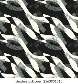 Abstract seamless of doodle hand drawn lines. Wave pattern. Coloring book page. Black white wallpaper.