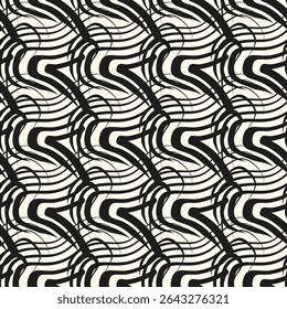 Abstrato sem emenda de linhas desenhadas à mão doodle. Padrão de onda. Página do livro de cores. Papel de parede preto branco.
