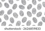 Abstract seamless doodle pattern of fingerprints isolated on white background. Concept of personal id, touch id, criminalistics, technology. Vector flat hand drawn banner.