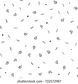 Abstract seamless Doodle pattern. Memphis. Vector illustration. Black elements on white background.