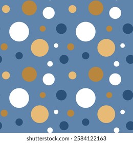 Abstract Seamless Dots Pattern. Seamless Golden and White Dots Pattern on Blue Background