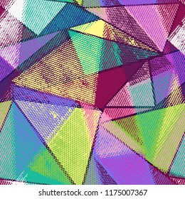 Abstract seamless dots triangles pattern. Grunge urban repeated backdrop for textile, wrapping paper.