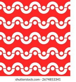 Abstractas fondo punteado sin fisuras. Arcos rojos y blancos. Patrón infinito. Ilustración vectorial. 