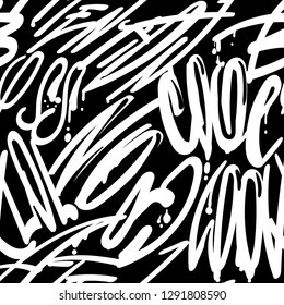 Abstract seamless dude graffiti text pattern. black and white calligraphic Repeated backdrop for textile, clothes, wrapping paper.