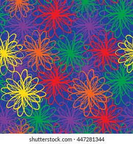 Abstract seamless elegance artistic pattern with sketch flowers. Bright colors.