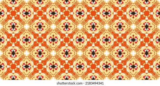 Abstract seamless ethnic geometric antique mosaic ornament red orange tones Wallpaper pattern for textile, print or web design.