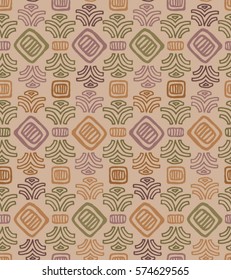 Abstract seamless ethnic ornamental pattern with hand-drawn geometrical elements. Vintage template for design and decoration. Wrapping paper, package, textile, backgrounds vector illustration. 