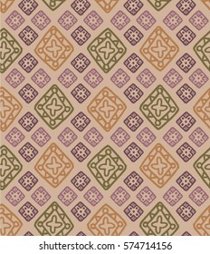 Abstract seamless ethnic ornamental pattern with hand-drawn geometrical elements. Vintage template for design and decoration. Wrapping paper, package, textile, backgrounds vector illustration.