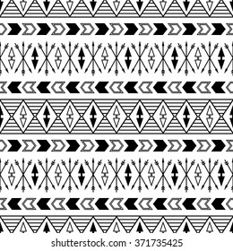 Abstract seamless ethnic pattern with arrows.Tribal aztec motives. Black and white.
