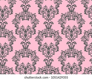 Abstract seamless ethnic pattern. curls and swirling leaves. Classic European medieval repeated backdrop. Venetian tracery. damask iterative weave. monochrome oriental background. Baroque style. 