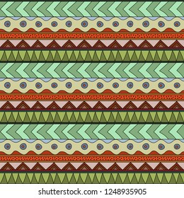 Abstract seamless ethnic striped pattern with primitive geometric elements. Folk stylized print template for paper and fabric (textile, wallpaper, wrapping). Boho fashion style. EPS10 vector